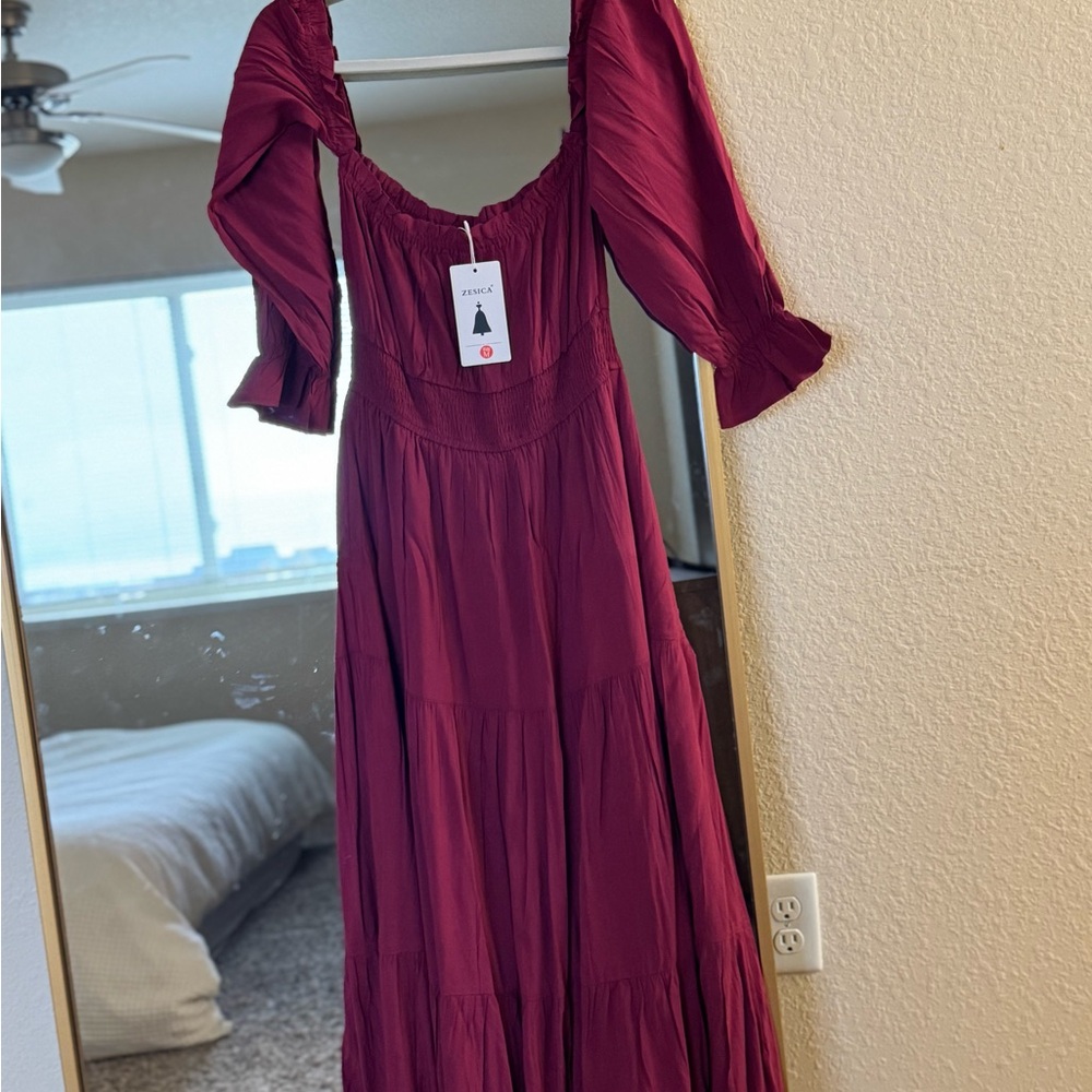 Chic Long Sleeve Burgundy Dress